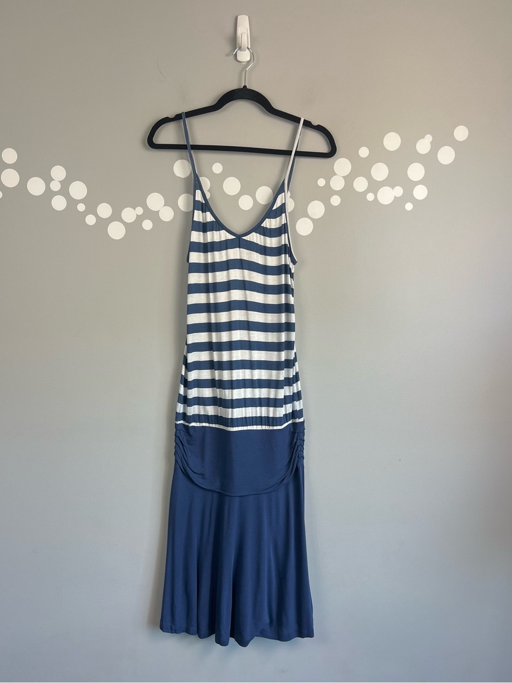 Beachtime Faux Two Piece Maxi Dress US 4 Navy White Striped Ruched
